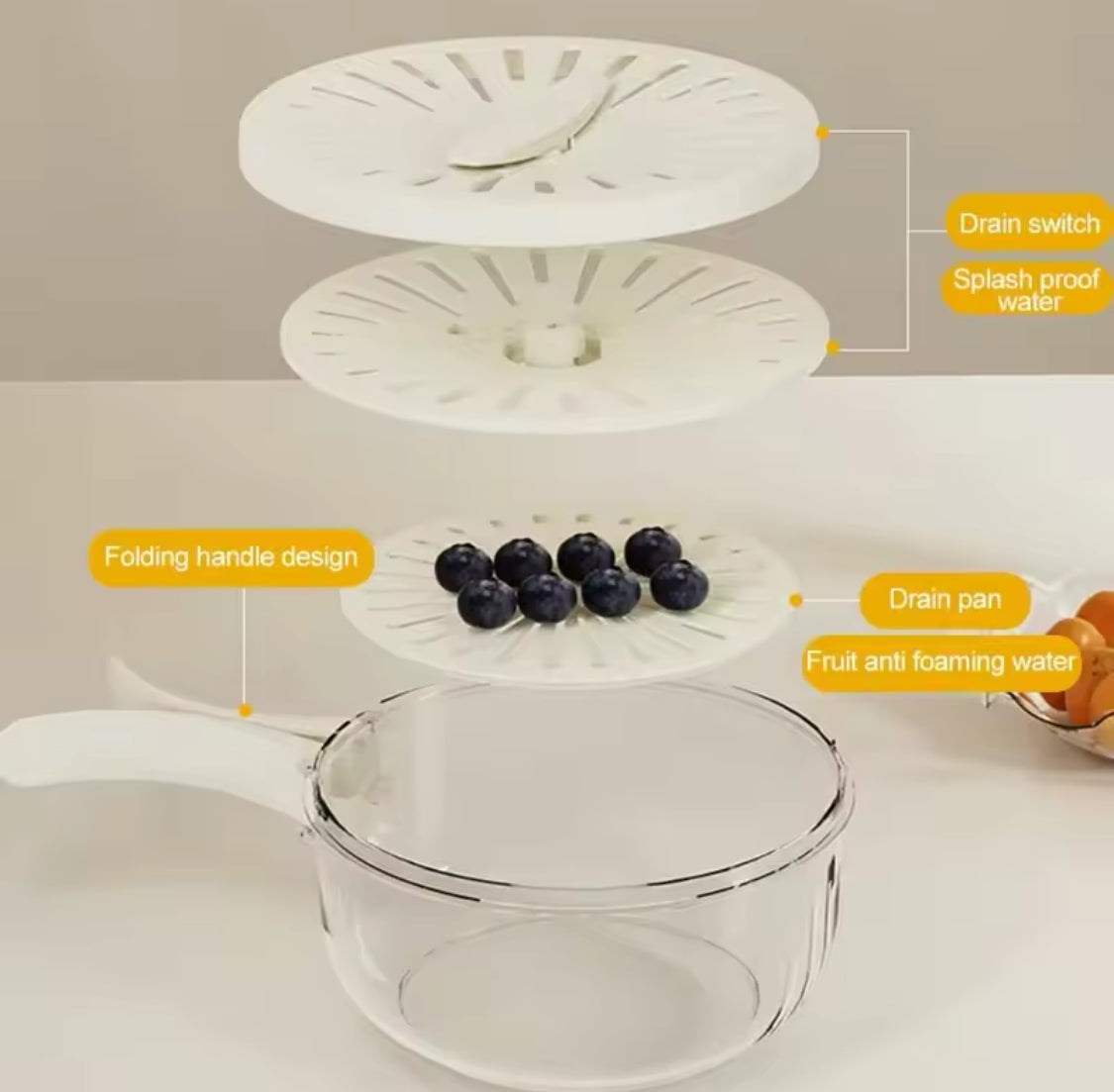 Foldable Fruit Drain Basket With Lid/Vegetable Washing Bowl