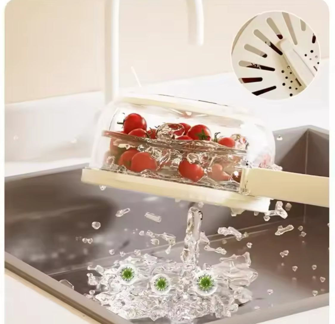 Foldable Fruit Drain Basket With Lid/Vegetable Washing Bowl