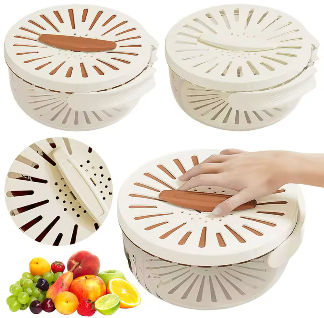 Foldable Fruit Drain Basket With Lid/Vegetable Washing Bowl