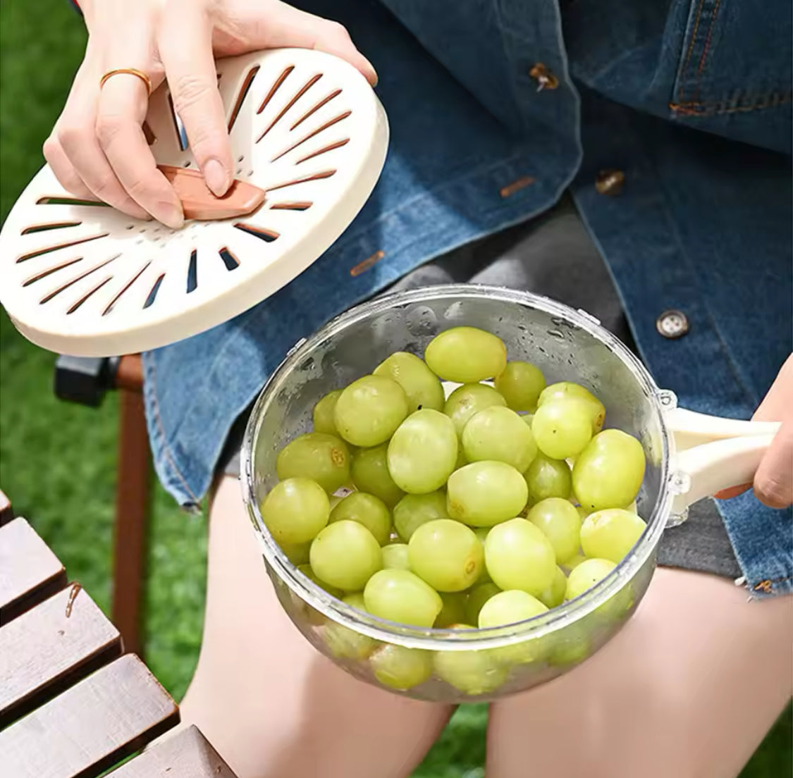 Foldable Fruit Drain Basket With Lid/Vegetable Washing Bowl