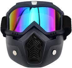 HIGH QUALITY Motorcycle Helmet Riding Goggles Glasses With Removable Face Mask [Blue Rainbow]